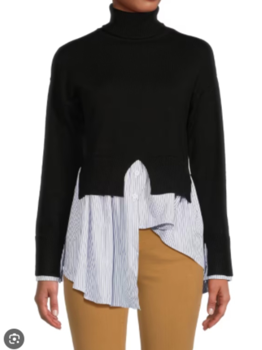 Avantlook Women’s Striped Splicing Turtleneck Layered Sweater